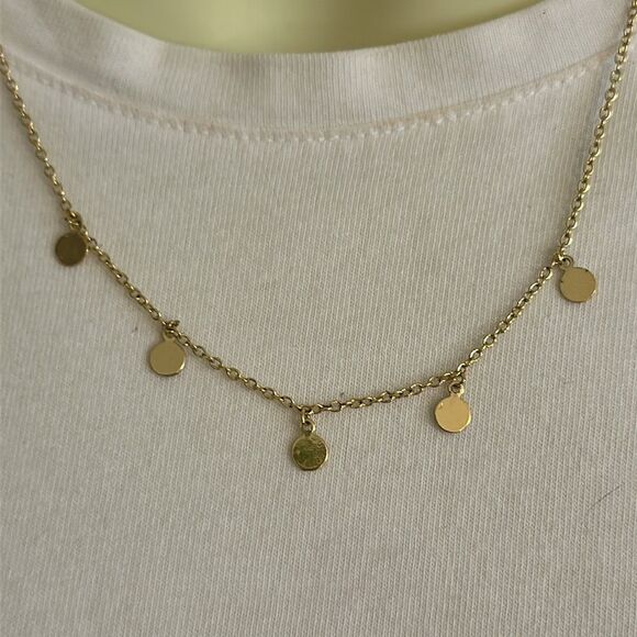 Gold Tone Disc 18” Necklace - Picture 2 of 4